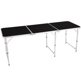 6ft Black Outdoor Folding Table Aluminum Alloy Rectangular 50kg Tri-fold Tabletop