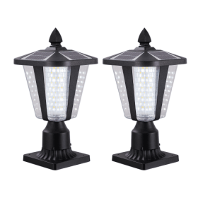Solar Pillar Headlights With Dimmable LEDs - 2 Packs Unavailable Platforms- Temu (Color: Black)